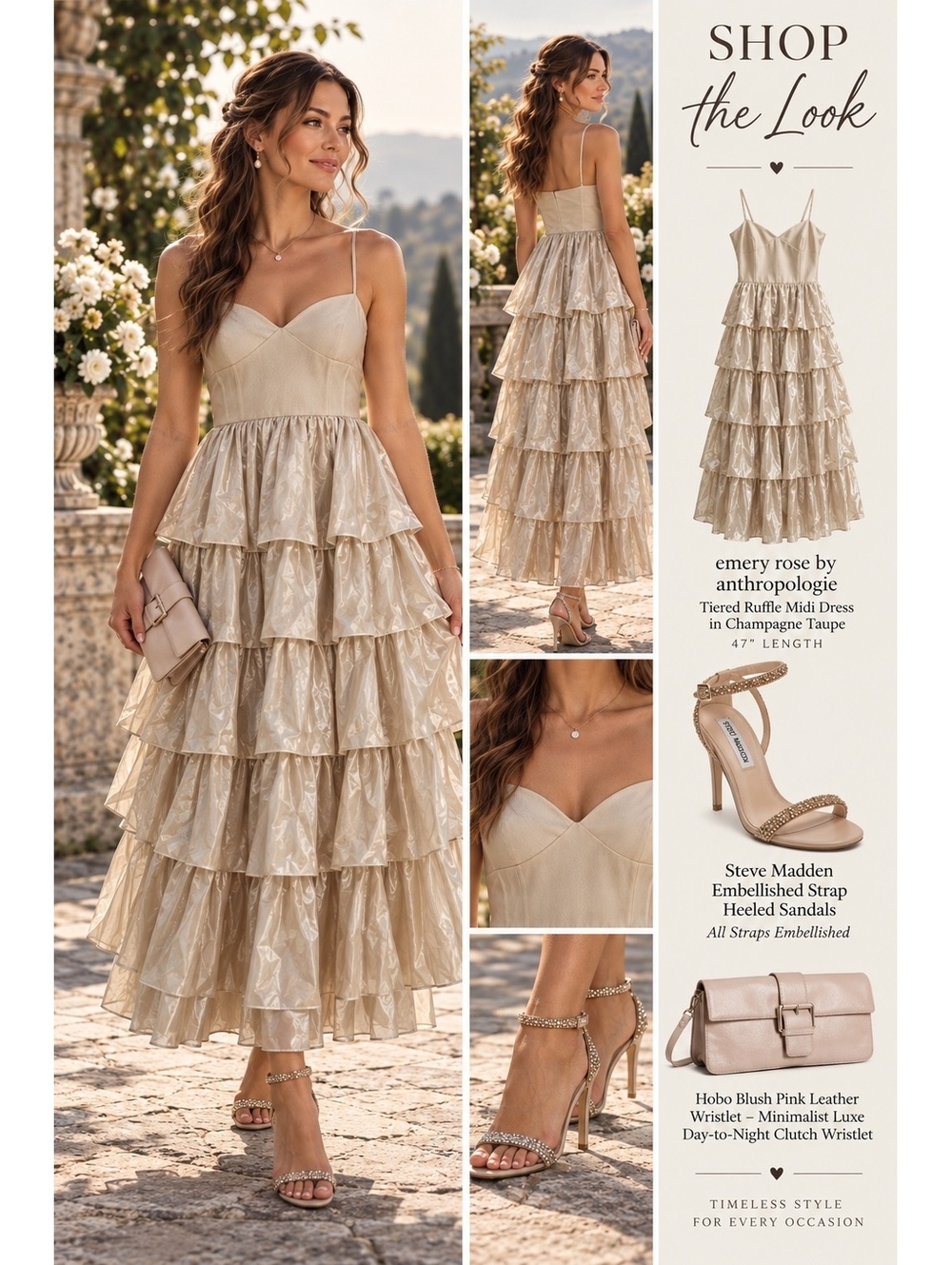 Endless Rose Champagne Taupe Tiered Ruffle Midi Dress XS Fairycore